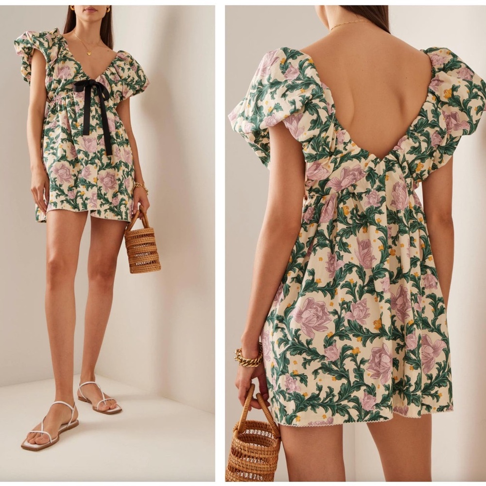 Agua by Agua Bendita Horizonte Puff Sleeve Babydoll Dress Peonia Aurora Floral